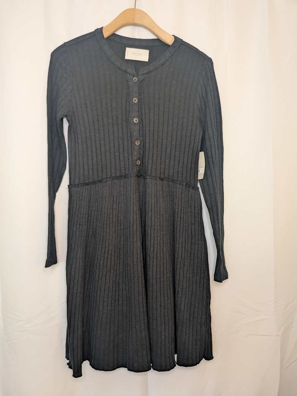 Charcoal Ribbed Button Front Knit Dress - Picture 5 of 11
